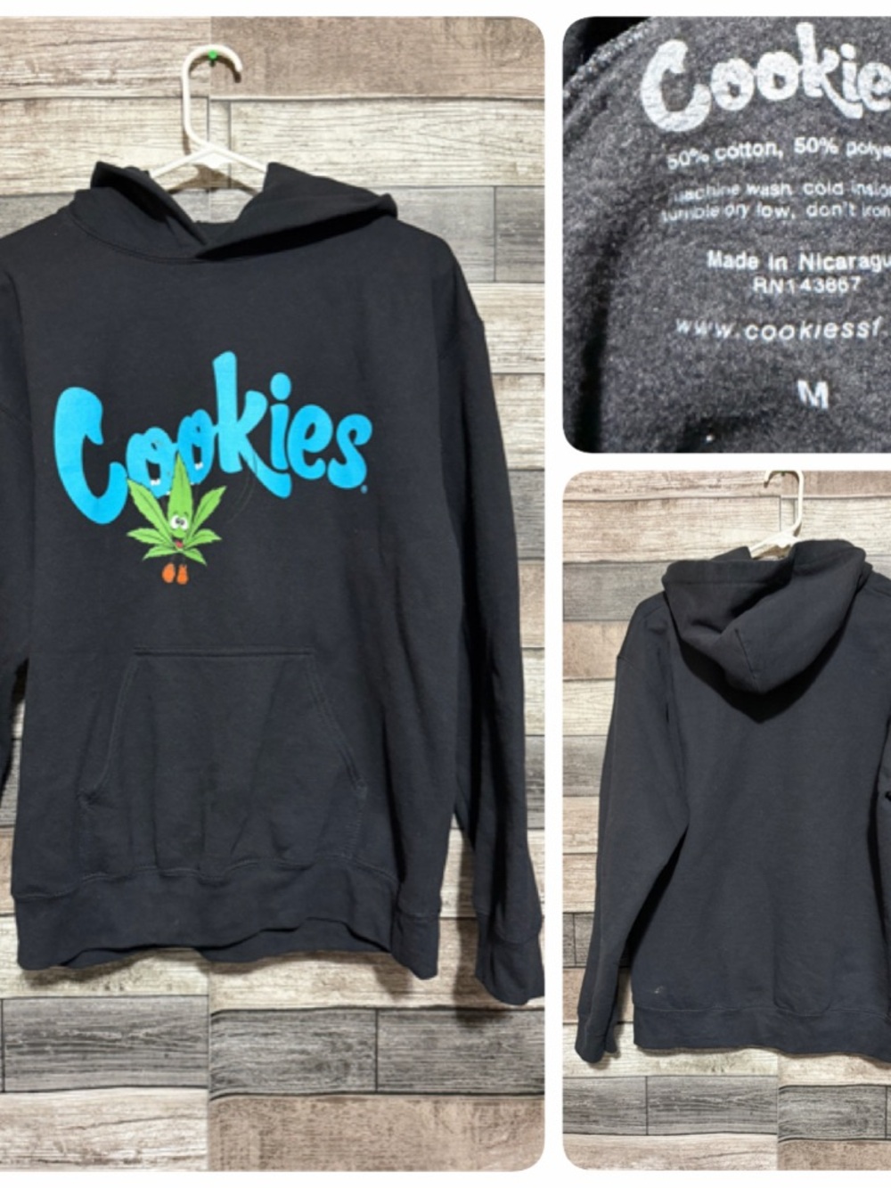 Cookies Hoodie Sweatshirt Men’s M Black Pullover Fleece Leaf Graphic Print